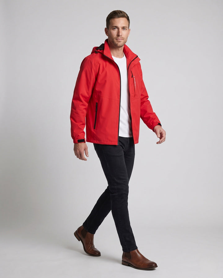 Men's lightweight wind and water-repellent hooded jacket in sports style with concealed zipper Hudson & Parker