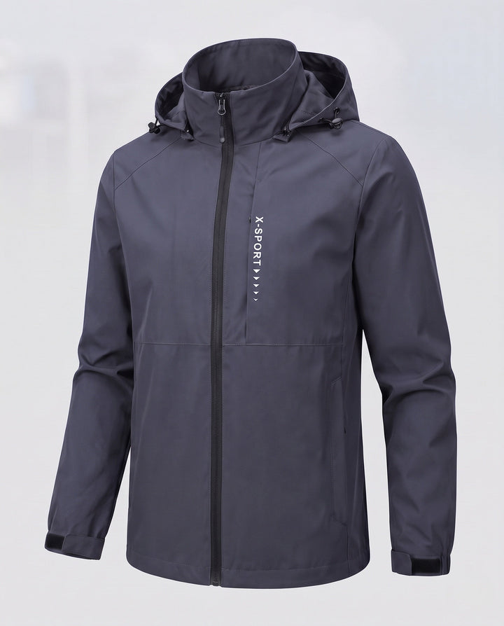 Men's lightweight wind and water-repellent hooded jacket in sports style with concealed zipper Hudson & Parker