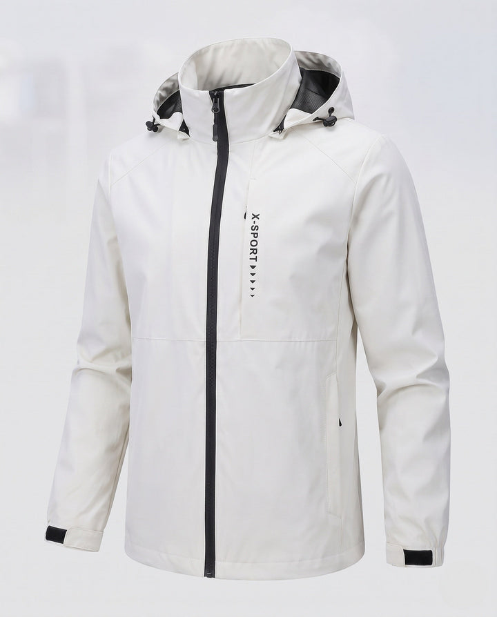 Men's lightweight wind and water-repellent hooded jacket in sports style with concealed zipper Hudson & Parker
