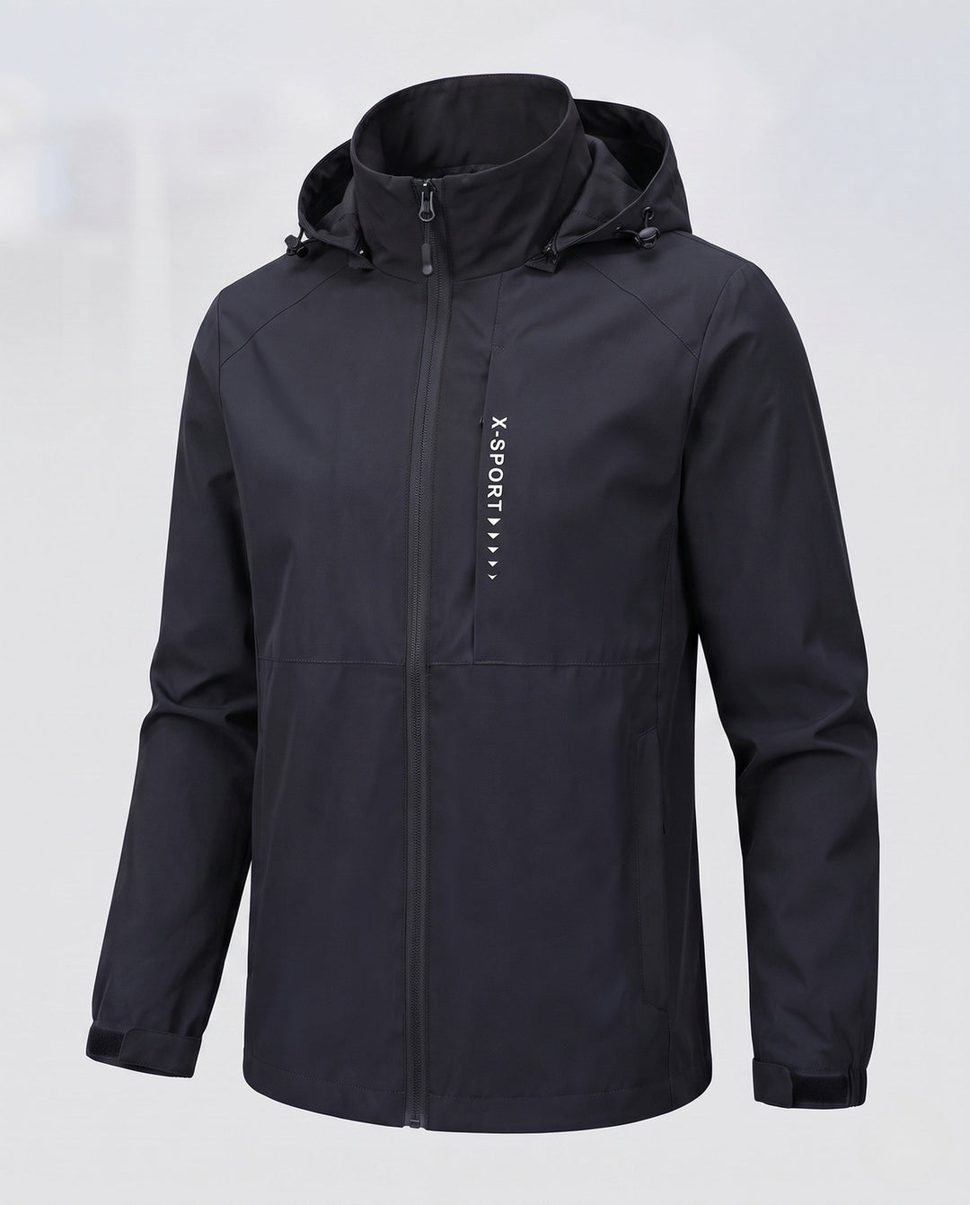 Men's lightweight wind and water-repellent hooded jacket in sports style with concealed zipper Hudson & Parker