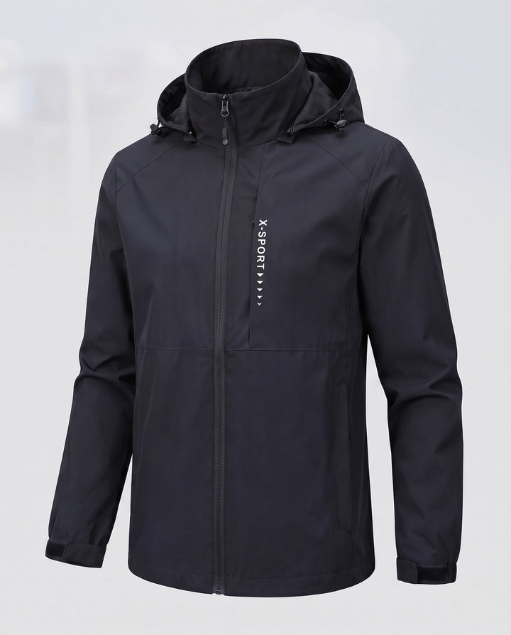 Men's lightweight wind and water-repellent hooded jacket in sports style with concealed zipper Hudson & Parker
