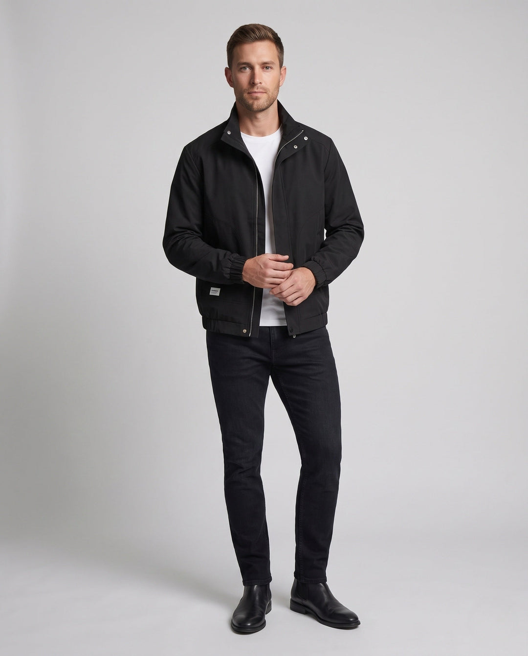Men's Lightweight Windproof Casual Jacket with Stand Collar and Elastic Cuffs Hudson & Parker
