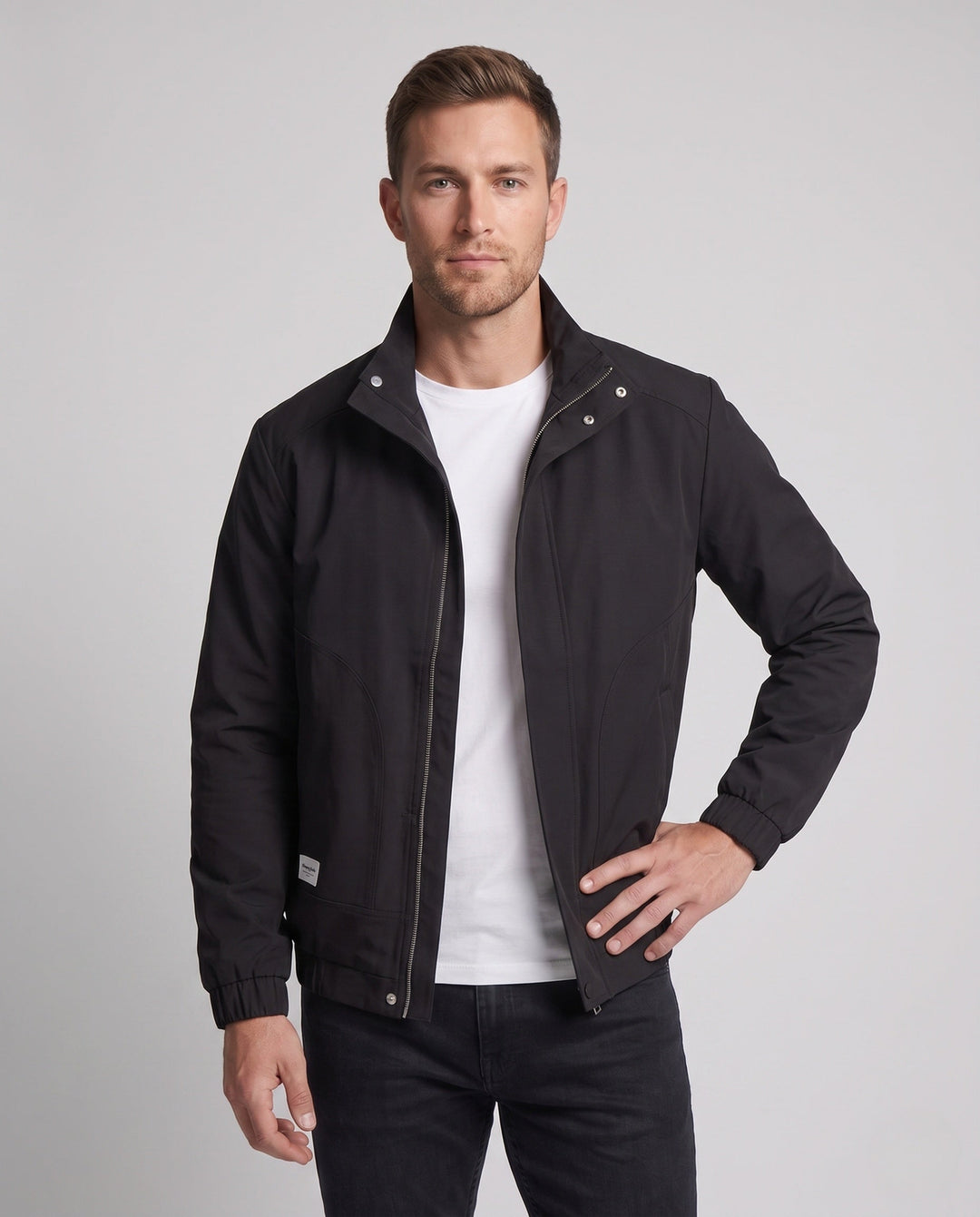 Men's Lightweight Windproof Casual Jacket with Stand Collar and Elastic Cuffs Hudson & Parker