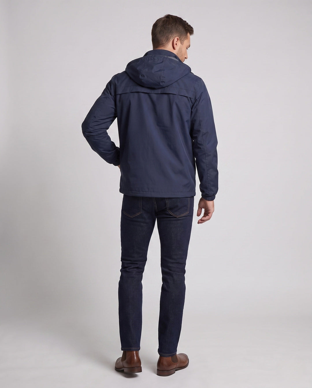 Men's lightweight windproof hooded jacket with adjustable storm hood and elastic sleeve cuffs Hudson & Parker