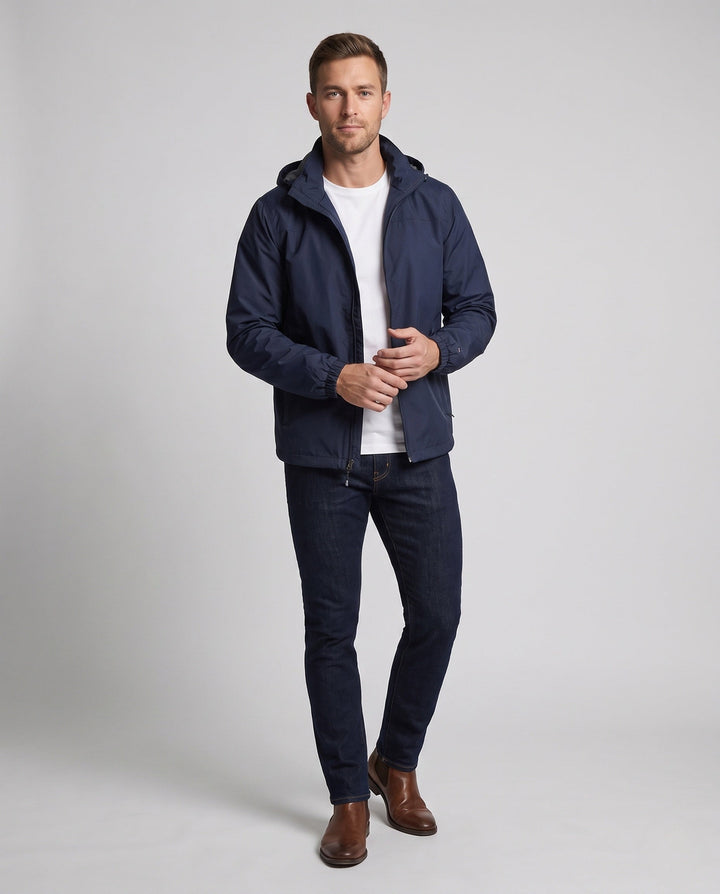 Men's lightweight windproof hooded jacket with adjustable storm hood and elastic sleeve cuffs Hudson & Parker