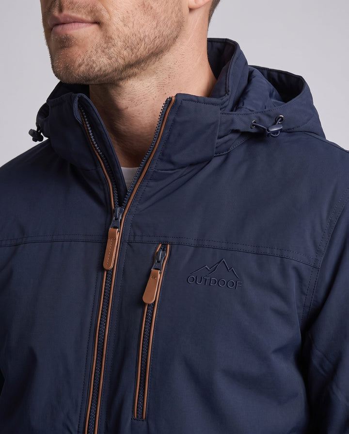 Men's lightweight windproof hooded jacket with warming thermo lining and chest zipper pocket Hudson & Parker