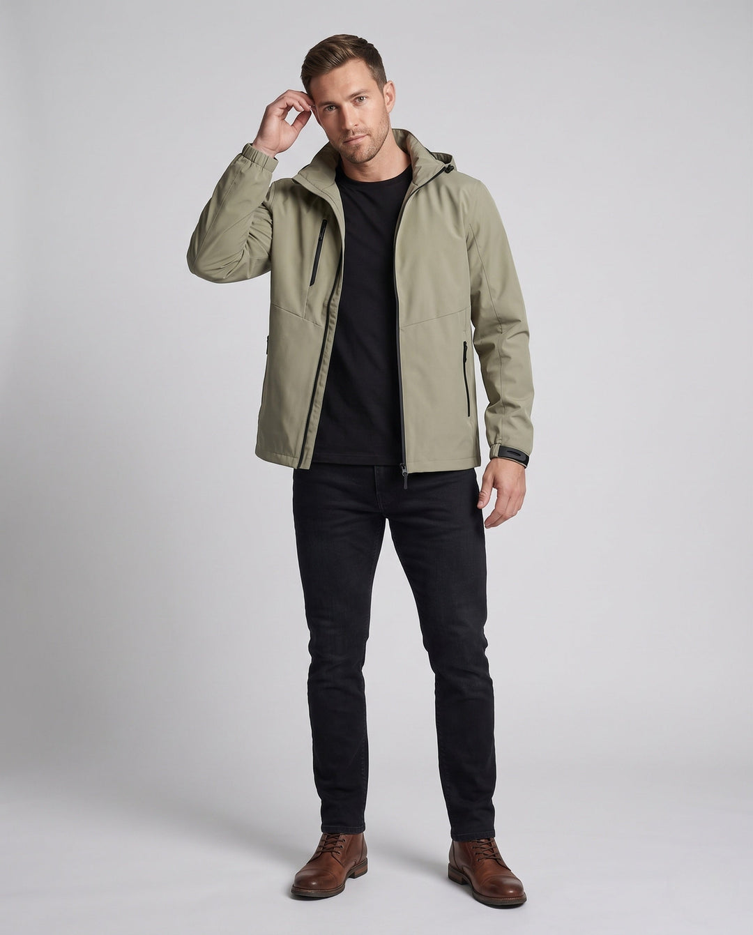 Men's Breathable Outdoor Jacket with Adjustable Hood Collar Hudson & Parker