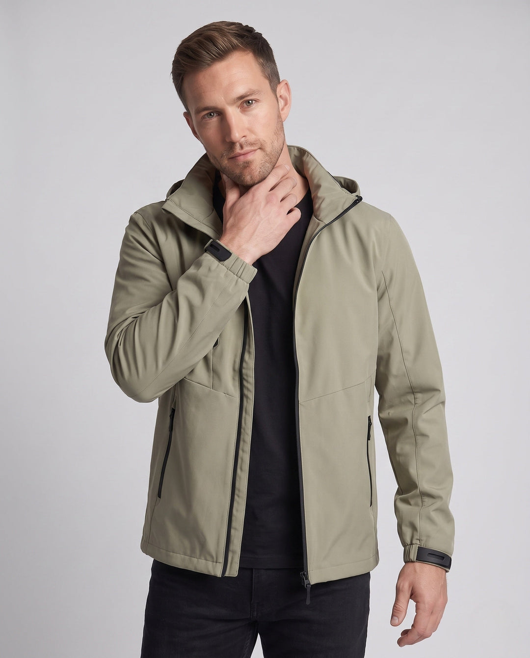 Men's Breathable Outdoor Jacket with Adjustable Hood Collar Hudson & Parker