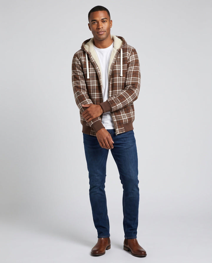 Men's Patterned Fleece Jacket with Hood Hudson & Parker