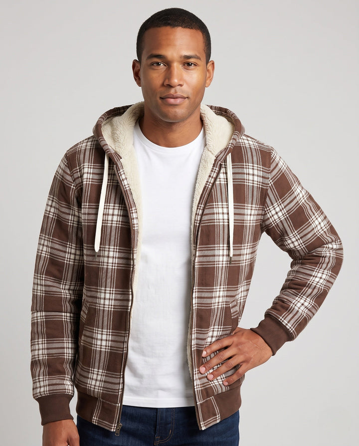 Men's Patterned Fleece Jacket with Hood Hudson & Parker