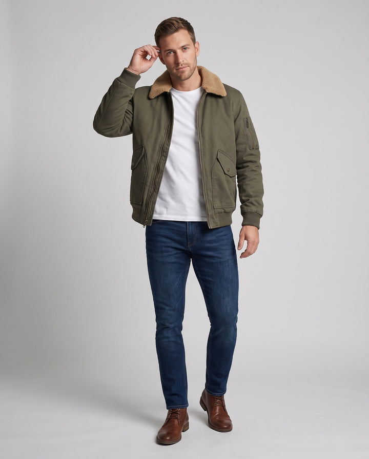 Men's cozy fleece jacket with faux fur collar Hudson & Parker