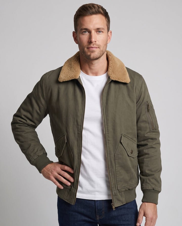 Men's cozy fleece jacket with faux fur collar Hudson & Parker