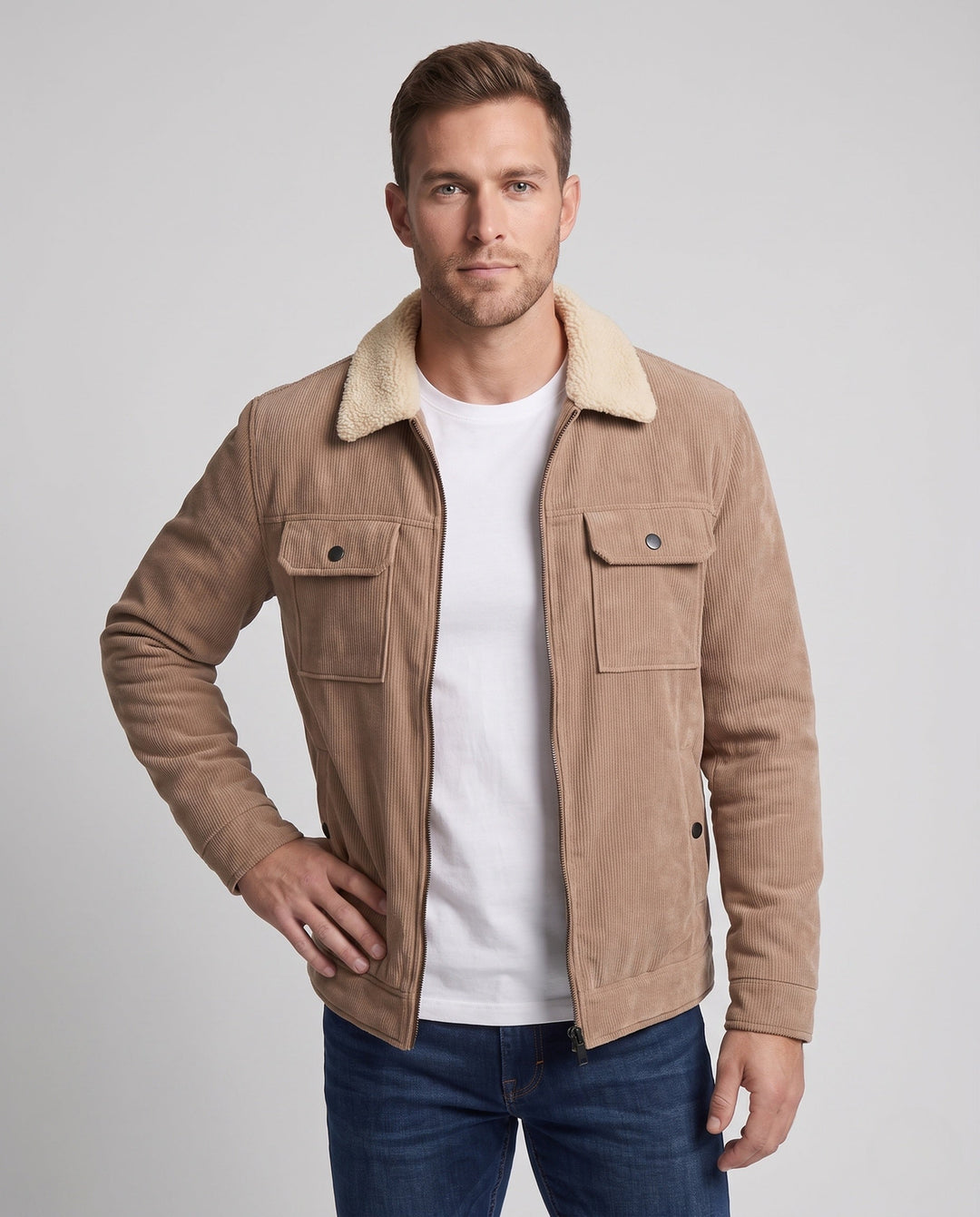 Men's Casual Warm Fleece Jacket with Teddy Collar Hudson & Parker