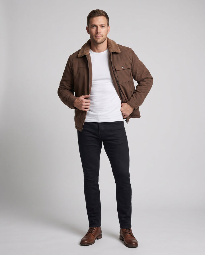 Men's Casual Suede Jacket with Teddy Collar Hudson & Parker