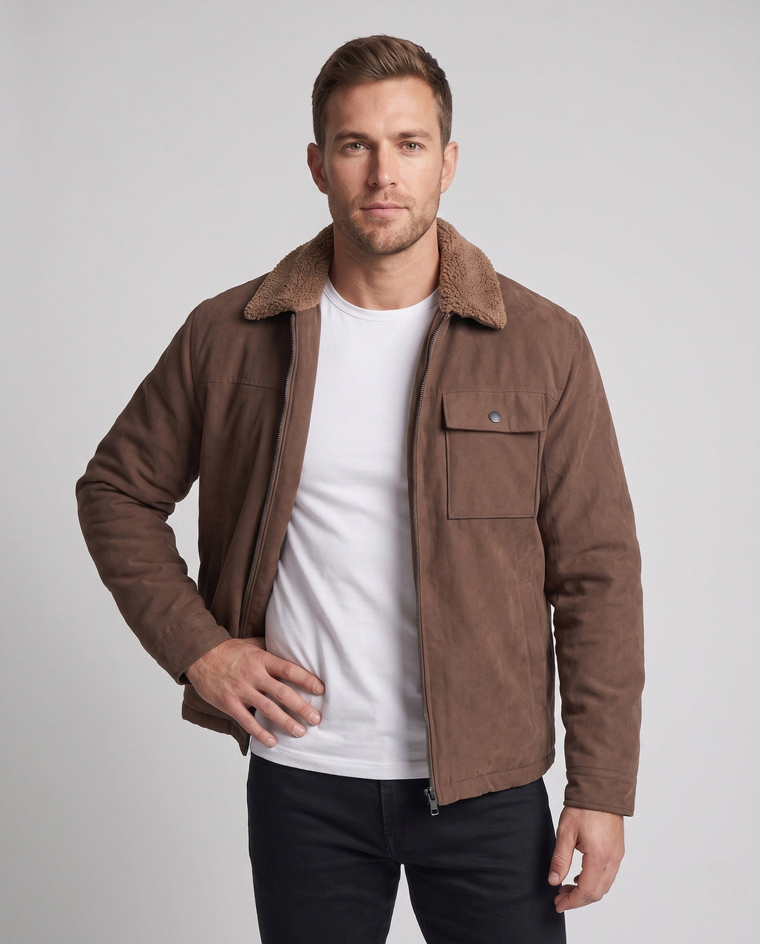 Men's Casual Suede Jacket with Teddy Collar Hudson & Parker