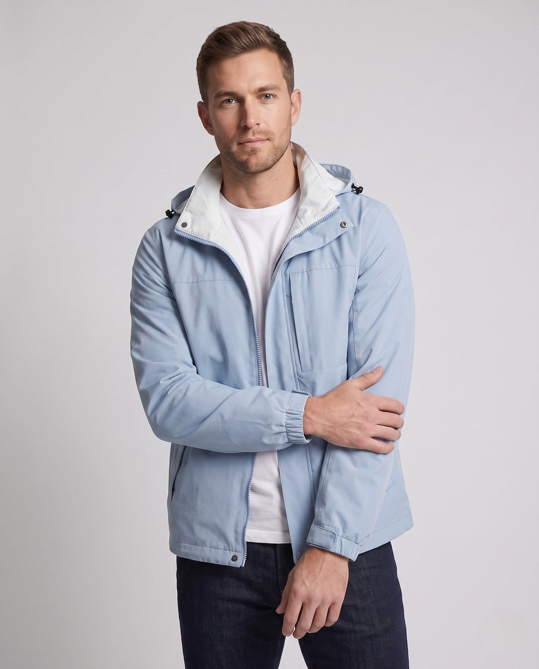 Men's Light Transition Jacket with Adjustable Hood Design Hudson & Parker