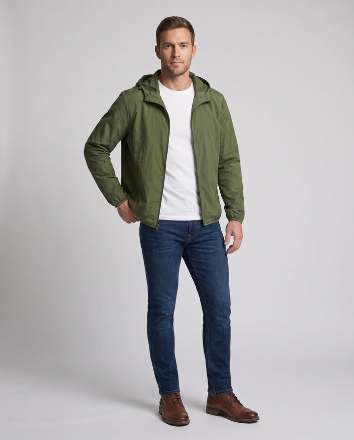 Men's Lightweight Windbreaker Jacket with Adjustable Hood Design Hudson & Parker