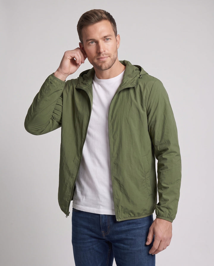 Men's Lightweight Windbreaker Jacket with Adjustable Hood Design Hudson & Parker