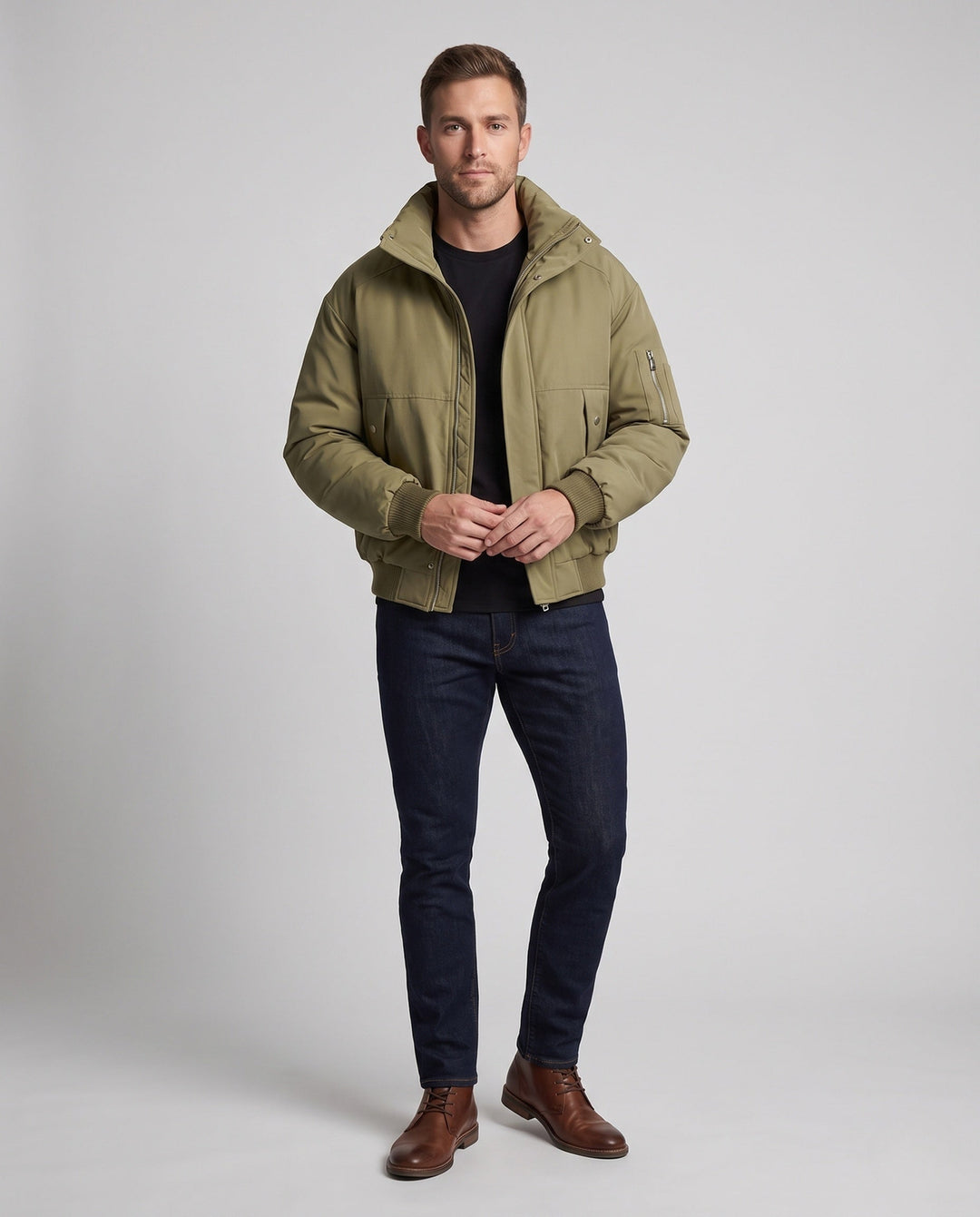 Men's fashionable transitional jacket with high collar and fleece lining Hudson & Parker