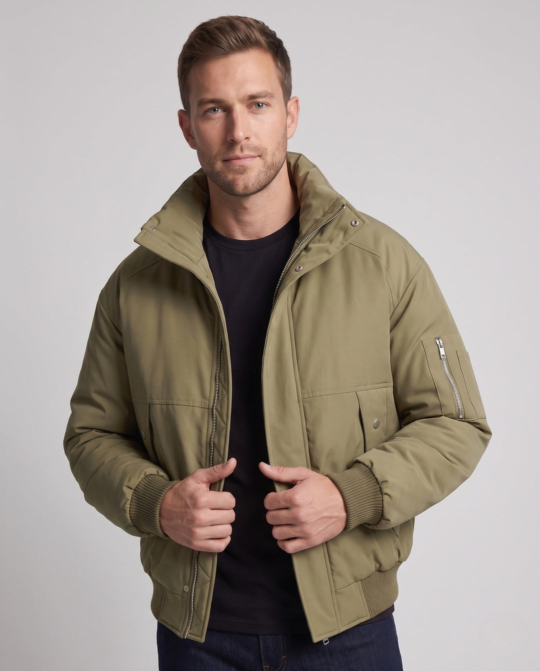 Men's fashionable transitional jacket with high collar and fleece lining Hudson & Parker