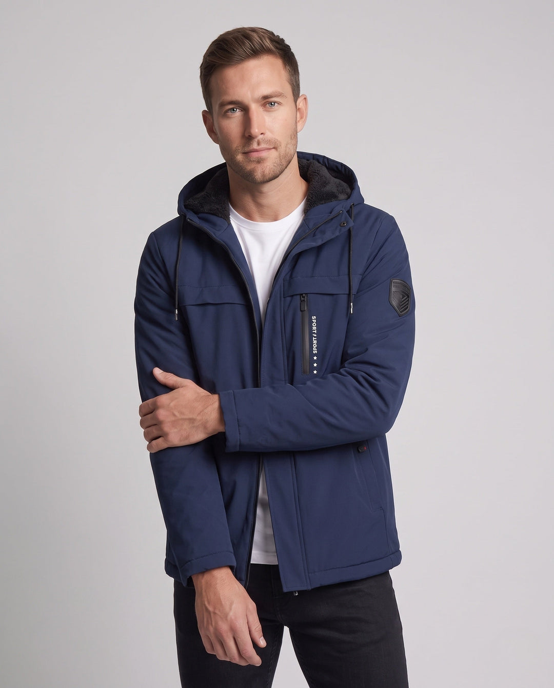 Men's multifunctional outdoor jacket with hood and fleece lining Hudson & Parker