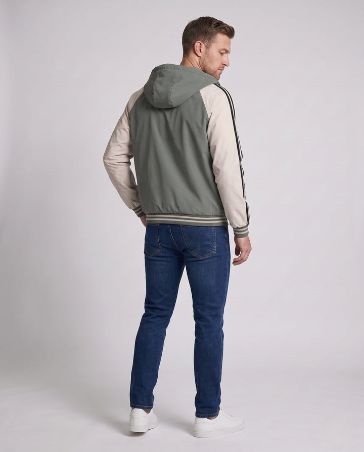 Men's Sporty Hooded Jacket with Color Block Design Hudson & Parker