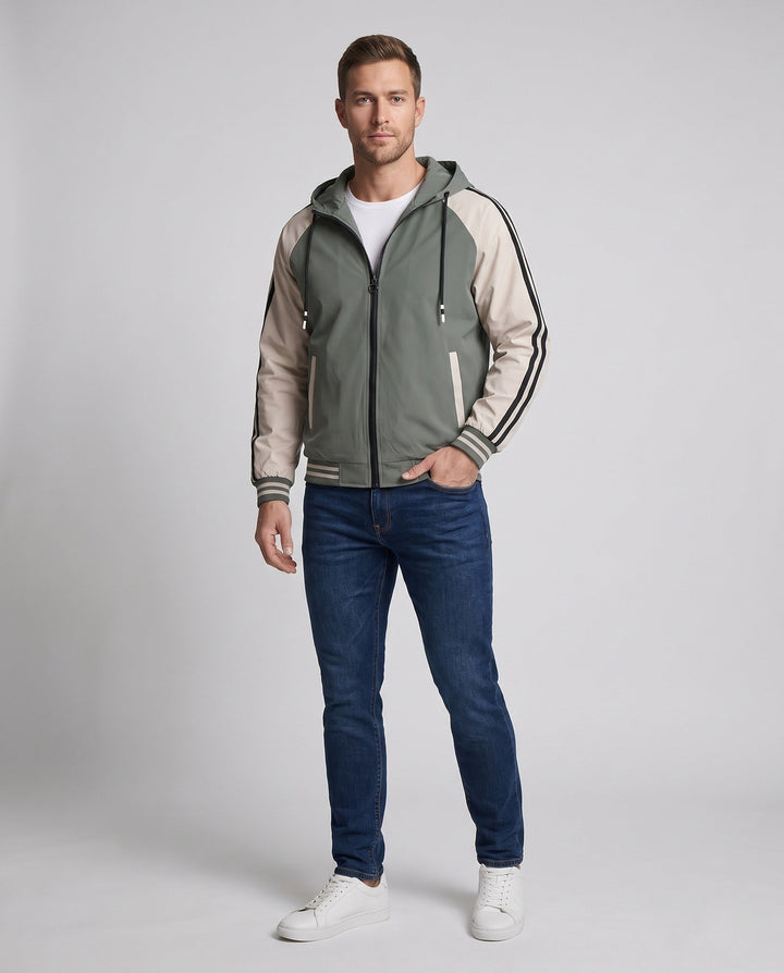 Men's Sporty Hooded Jacket with Color Block Design Hudson & Parker