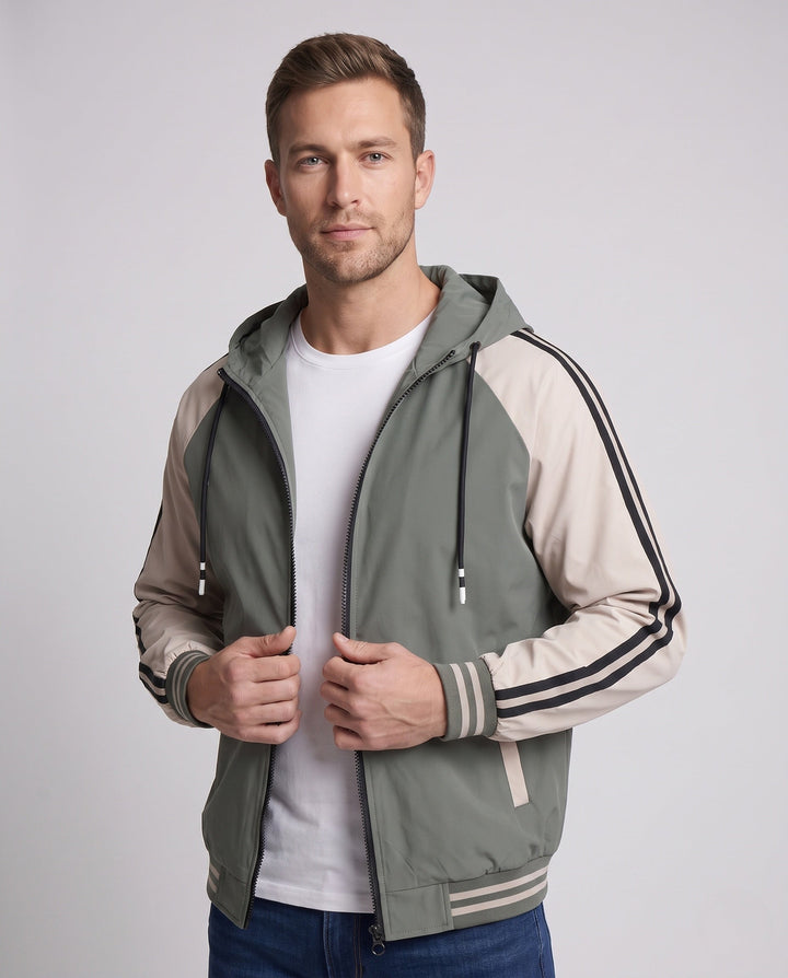 Men's Sporty Hooded Jacket with Color Block Design Hudson & Parker