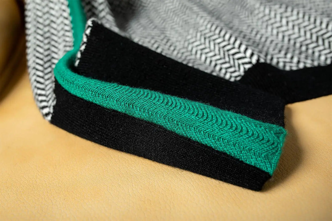JANELLE – HERRINGBONE HIGH-NECK SWEATER