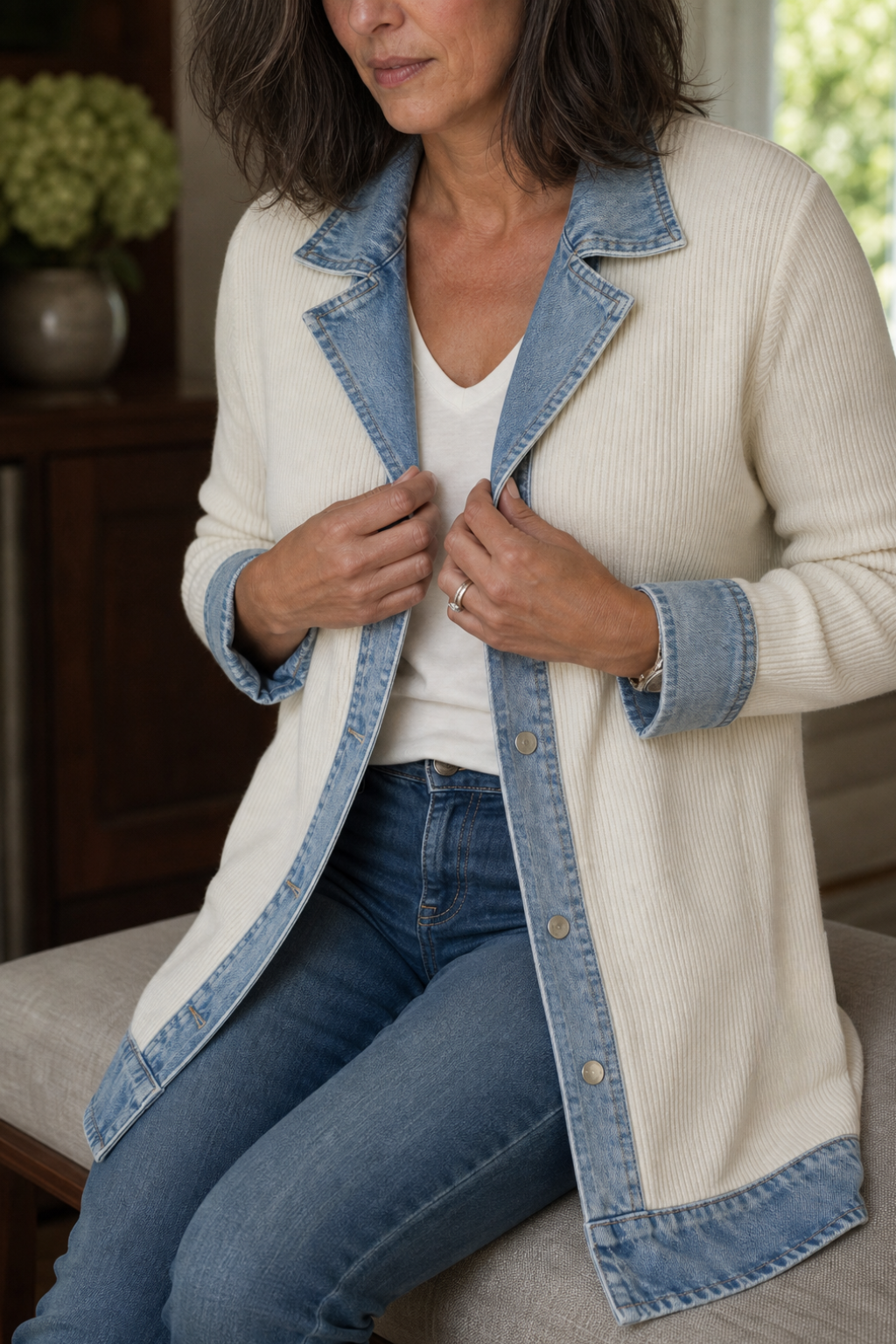 Hudson & Parker - Denim-Look Spliced Ribbed Knit Coat