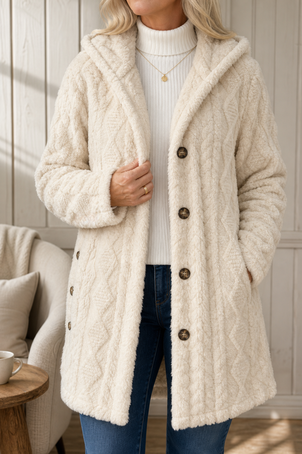 Hudson & Parker - Cable-Knit Hooded Longline Coat