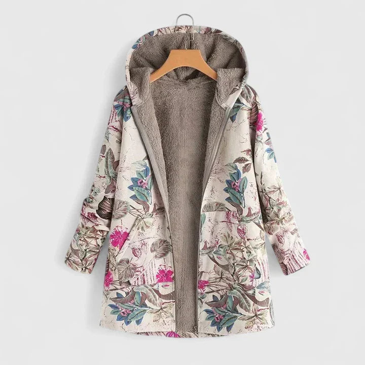 CARRIE – COZY FLORAL HOODED COAT