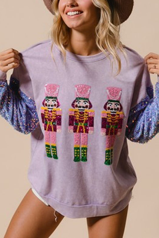 Hudson & Parker | Christmas Casual Loose Round Neck Sequin Sleeve Sweatshirt