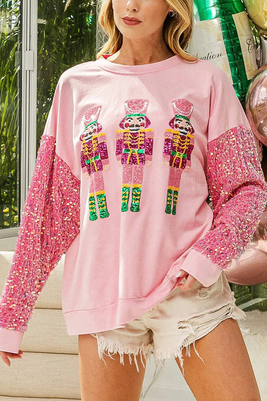 Hudson & Parker | Christmas Casual Loose Round Neck Sequin Sleeve Sweatshirt