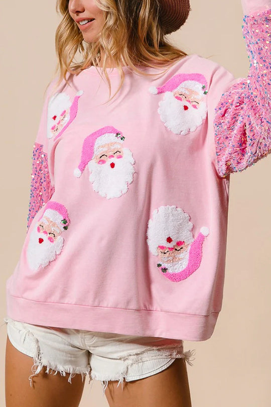 Hudson & Parker | Christmas Casual Loose Round Neck Sequin Sleeve Sweatshirt