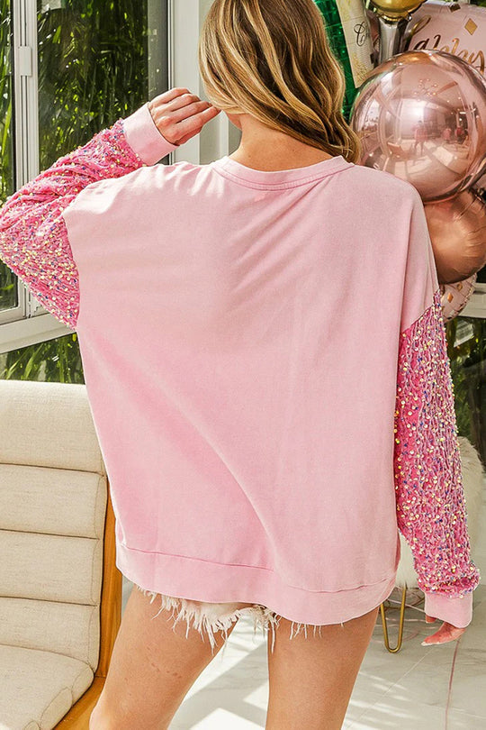 Hudson & Parker | Christmas Casual Loose Round Neck Sequin Sleeve Sweatshirt