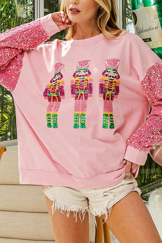 Hudson & Parker | Christmas Casual Loose Round Neck Sequin Sleeve Sweatshirt