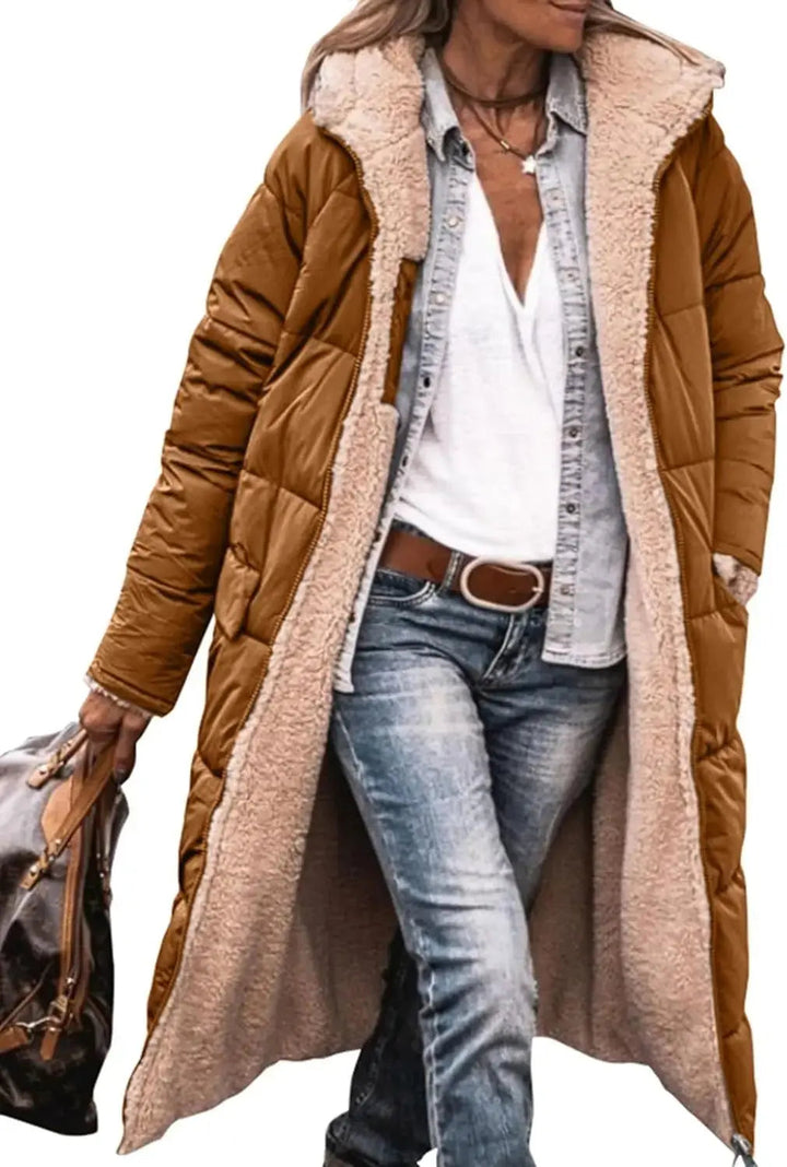 Scarlett | Long Puffer Coat with Fleece Lining and Hood