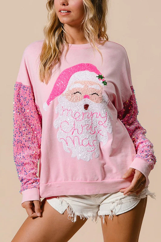 Hudson & Parker | Christmas Casual Loose Round Neck Sequin Sleeve Sweatshirt