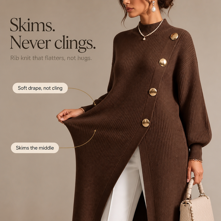 Hudson & Parker - Gold-Tone Button Asymmetric Ribbed Knit Tunic