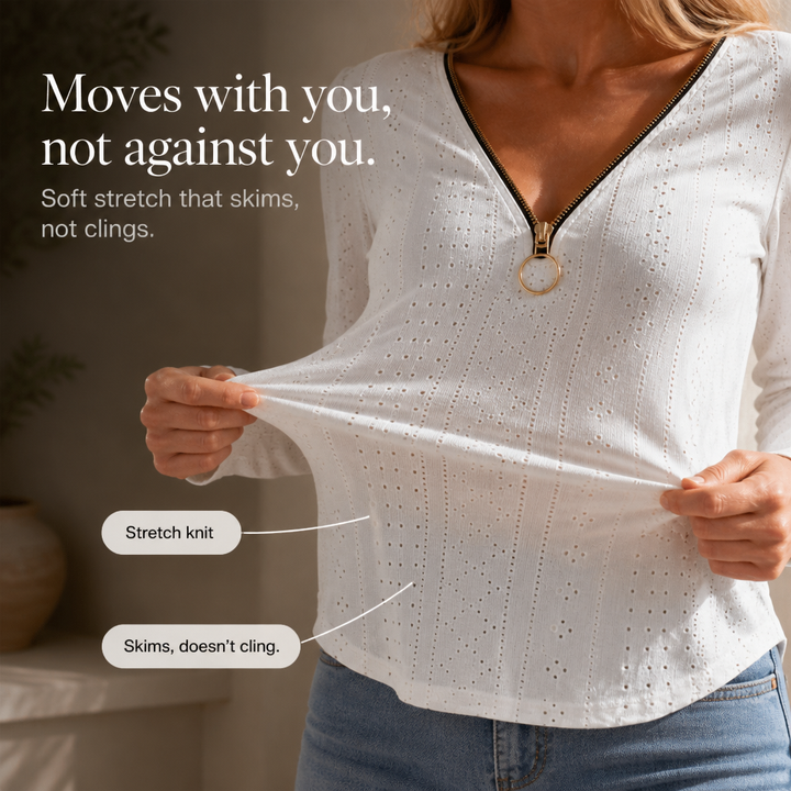 Hudson & Parker - Pointelle Knit Zip-Neck Top