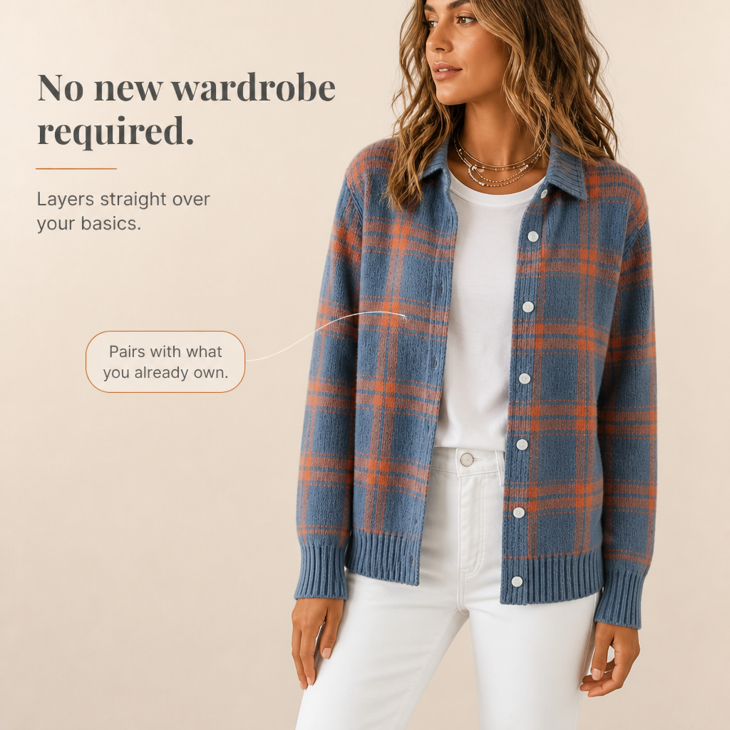 Vera - Plaid Knit Shirt-Collar Cardigan