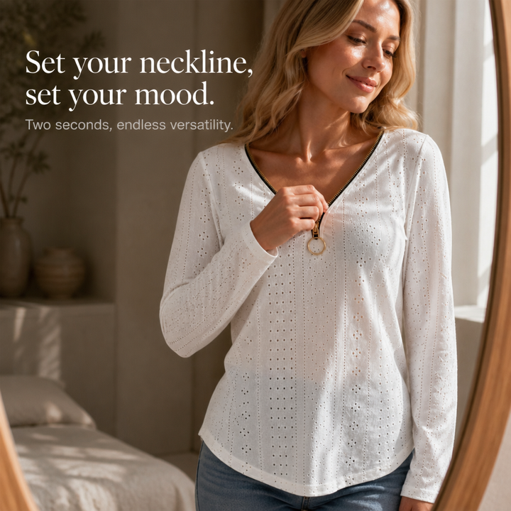 Hudson & Parker - Pointelle Knit Zip-Neck Top