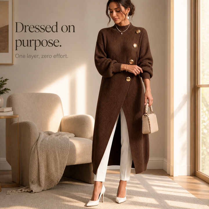 Hudson & Parker - Gold-Tone Button Asymmetric Ribbed Knit Tunic