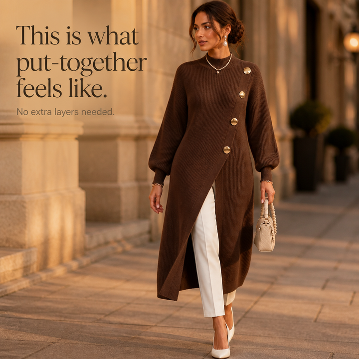 Hudson & Parker - Gold-Tone Button Asymmetric Ribbed Knit Tunic