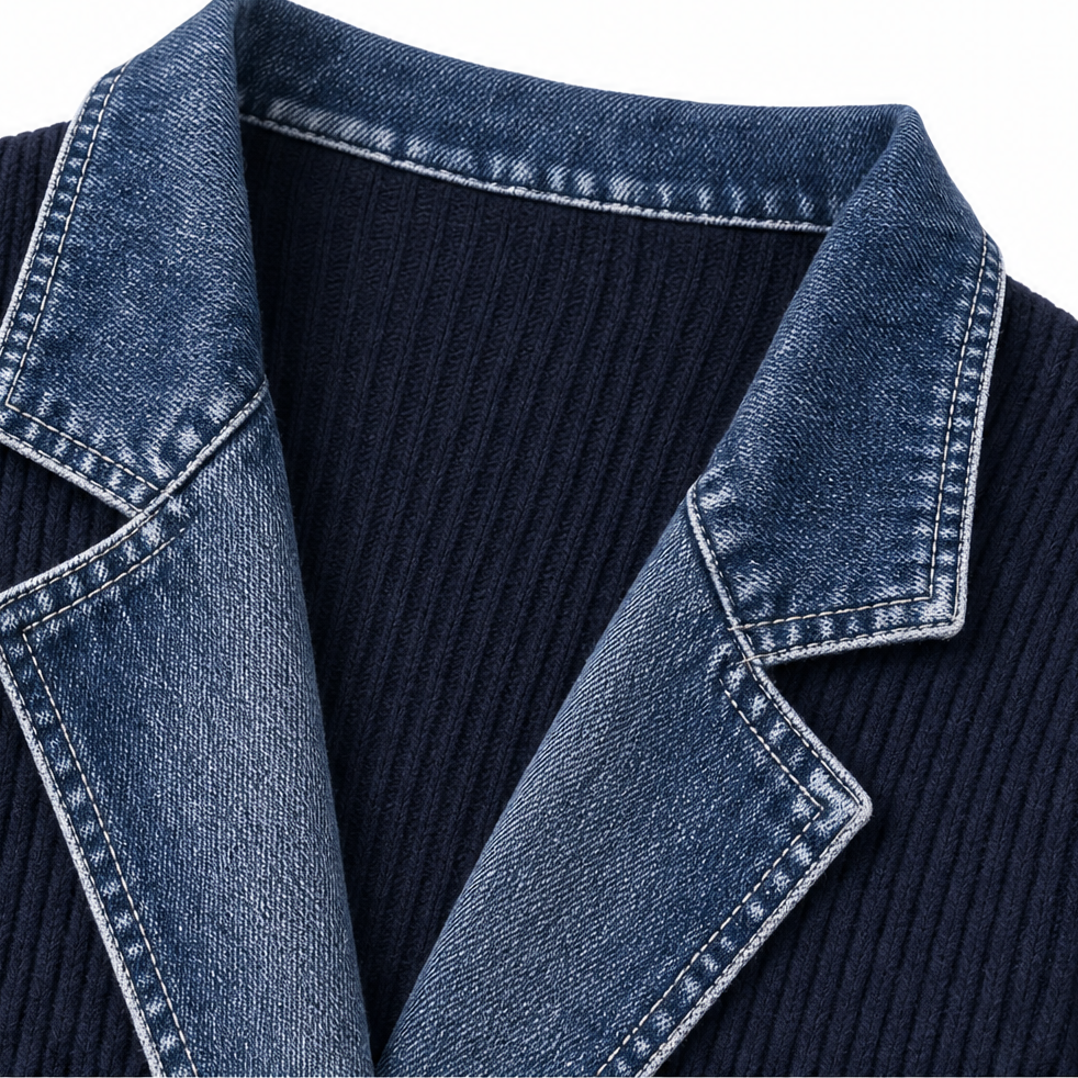 Hudson & Parker - Spliced Denim Ribbed-Knit Longline Jacket
