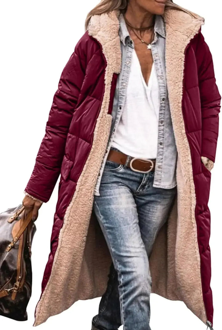 Scarlett | Long Puffer Coat with Fleece Lining and Hood