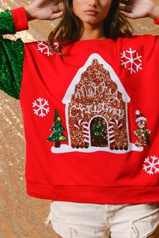 Hudson & Parker | Christmas Casual Loose Round Neck Sequin Sleeve Sweatshirt