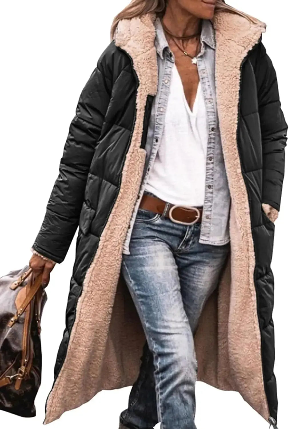 Scarlett | Long Puffer Coat with Fleece Lining and Hood