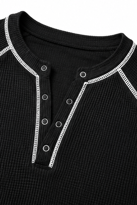 Hudson & Parker - Waffle Knit Contrast Stitch Henley Top